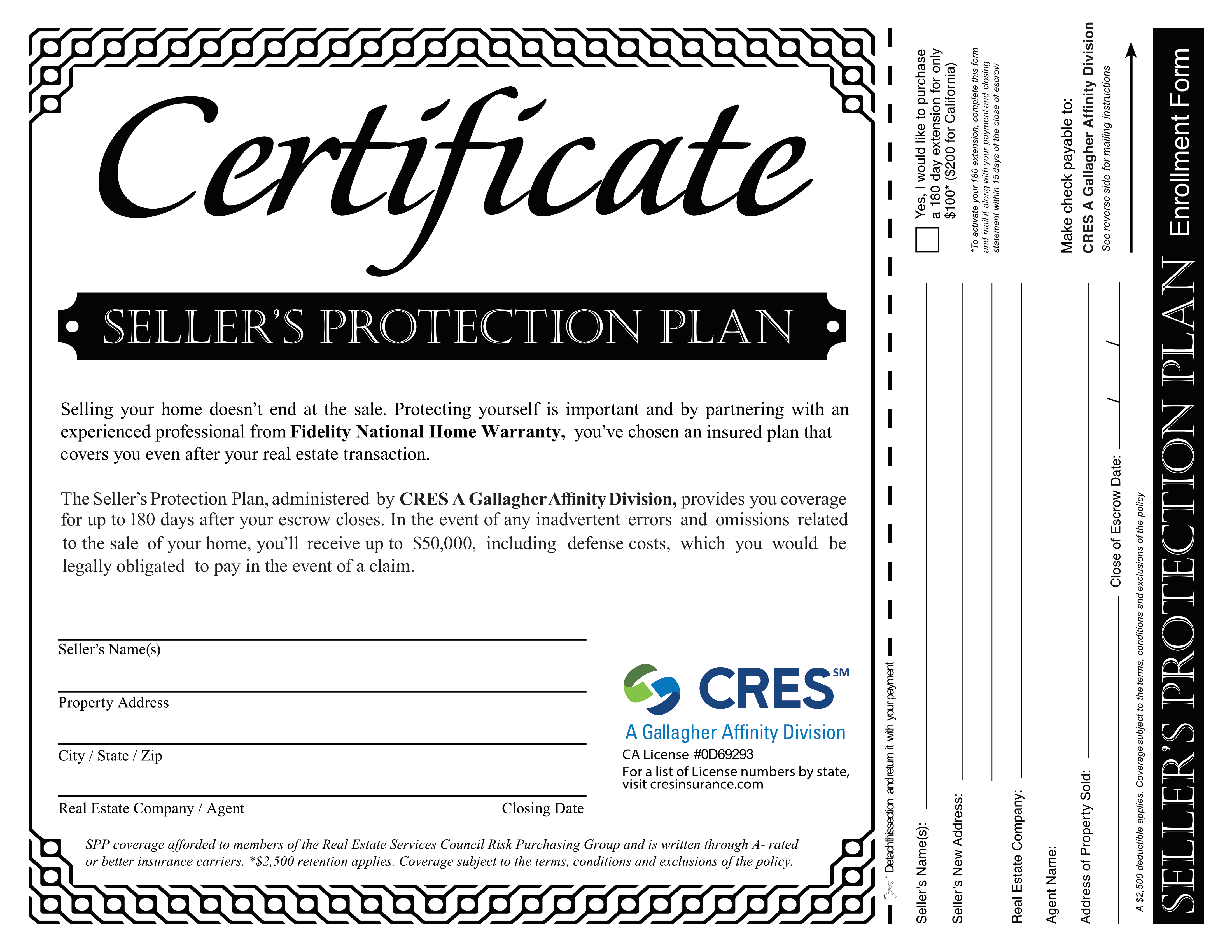 Certificate of CRES Seller's Protection Plan