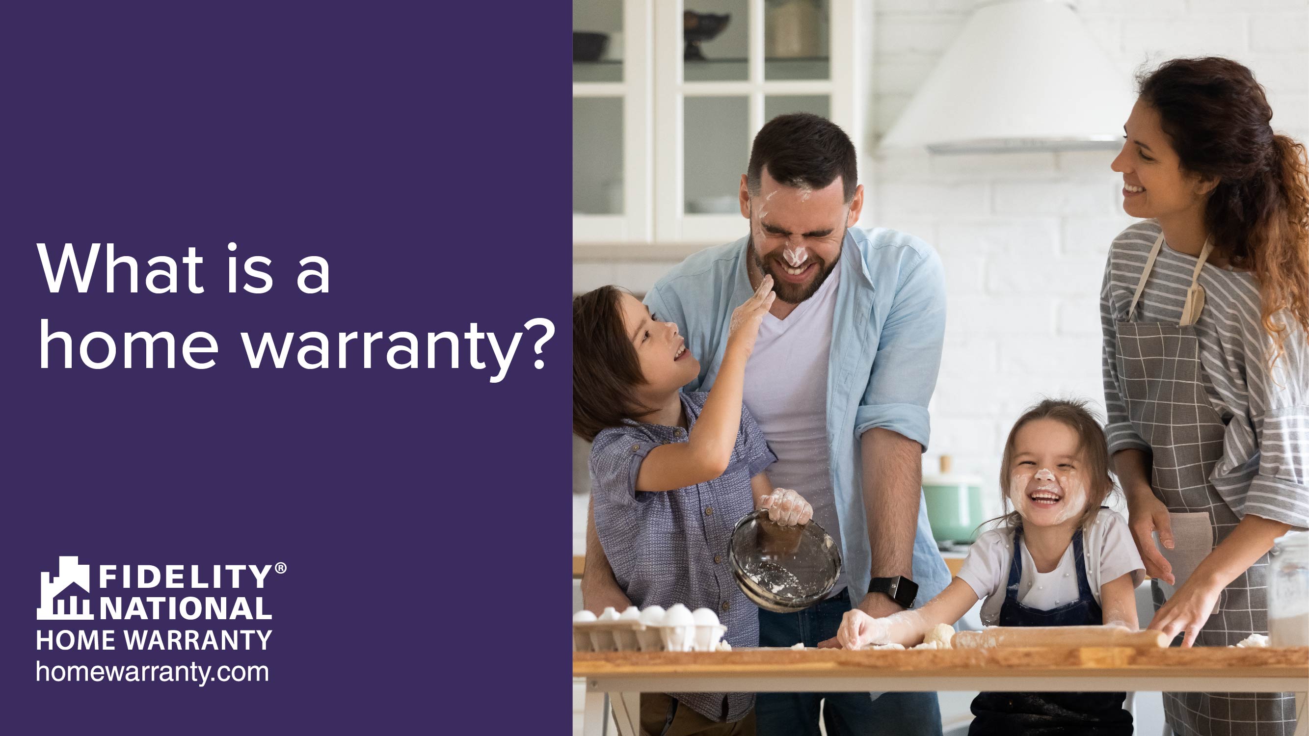 What is a Home Warranty - Image of parents and 2 kids laughing with a mess in the kitchen